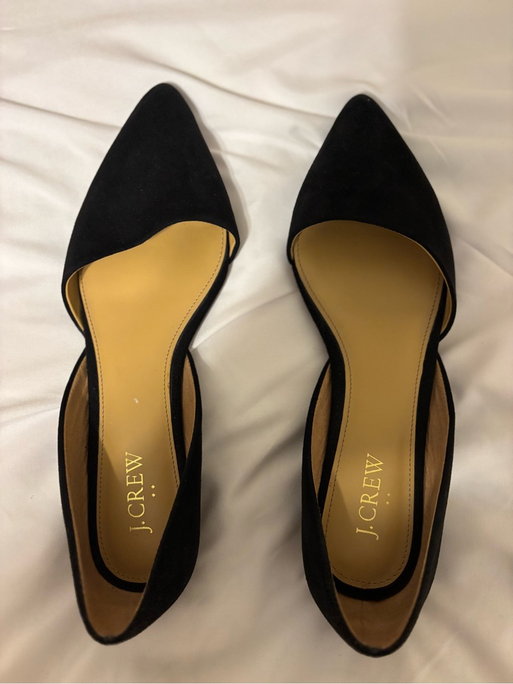 J.Crew Black Suede Pointed Toe D’Orsay Ballet Flats Classic Minimalist
